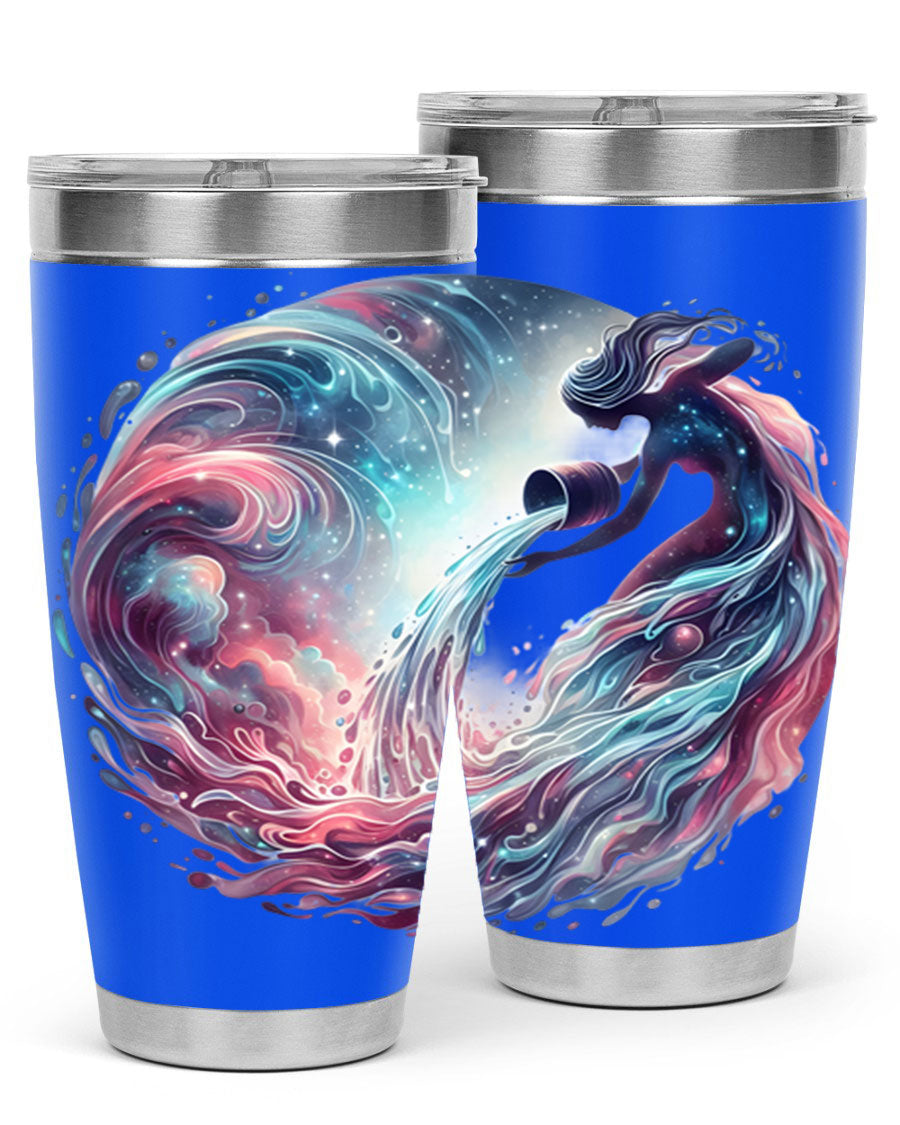 Aquarius 91# Zodiac Tumbler in stainless steel with a sleek design, perfect for hot and cold beverages.