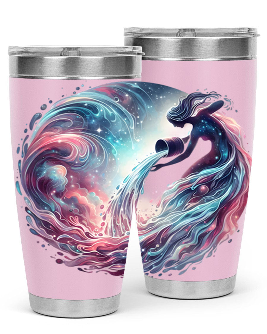 Aquarius 91# Zodiac Tumbler in stainless steel with a sleek design, perfect for hot and cold beverages.
