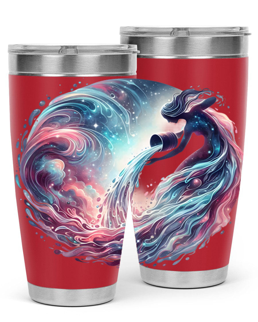 Aquarius 91# Zodiac Tumbler in stainless steel with a sleek design, perfect for hot and cold beverages.