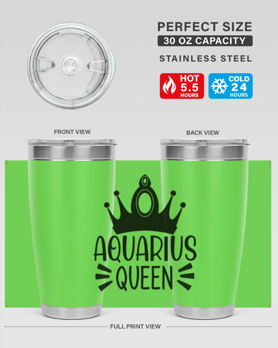 Aquarius Queen 73# Tumbler in stainless steel with a stylish design, featuring a drink-thru lid and double wall vacuum insulation.
