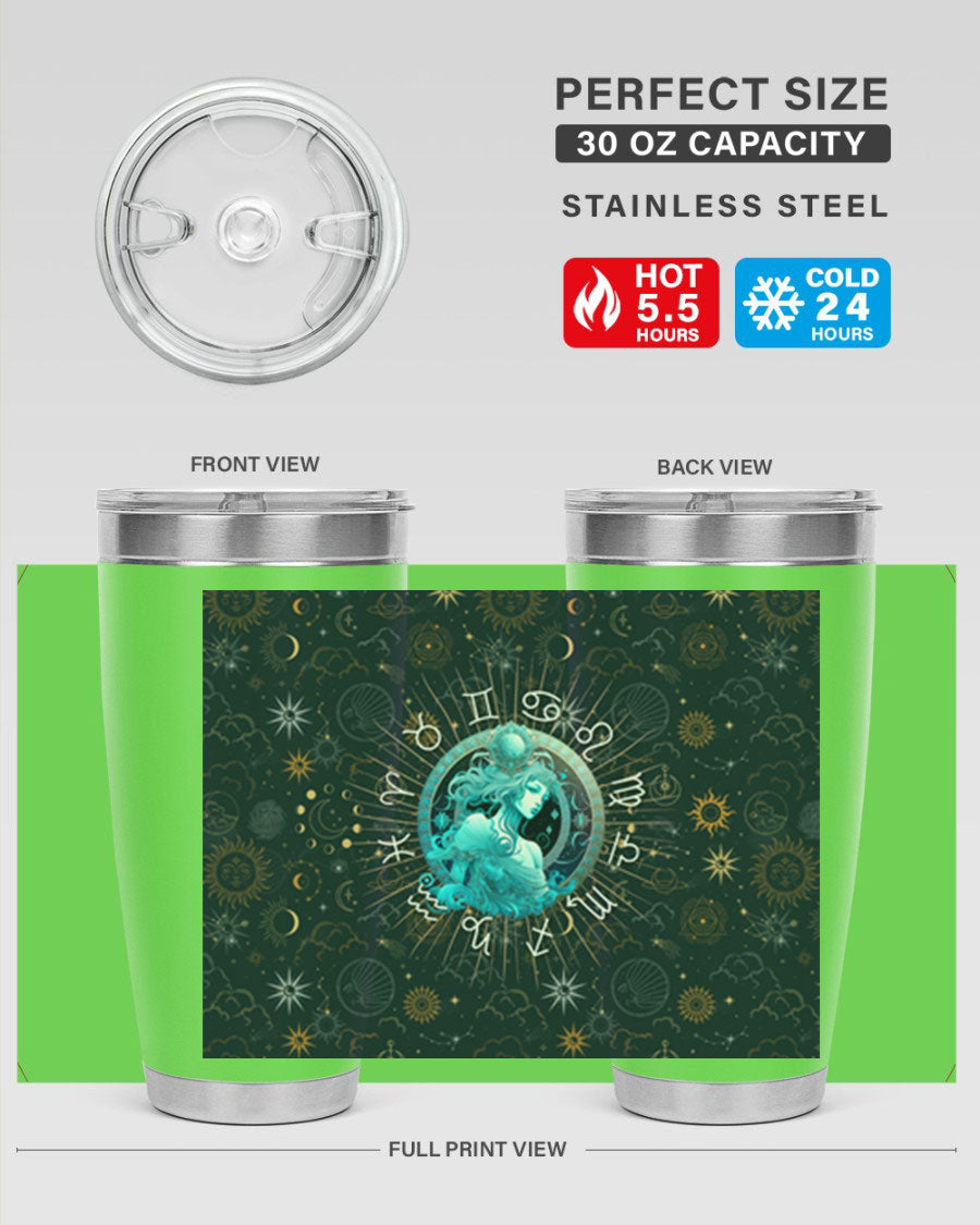 Aquarius Straight 66# Tumbler in stainless steel with a sleek design, featuring a drink-thru lid and copper lining.