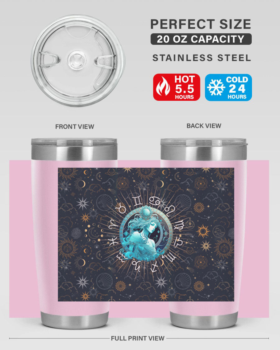 Aquarius Straight 66# Tumbler in stainless steel with a sleek design, featuring a drink-thru lid and copper lining.