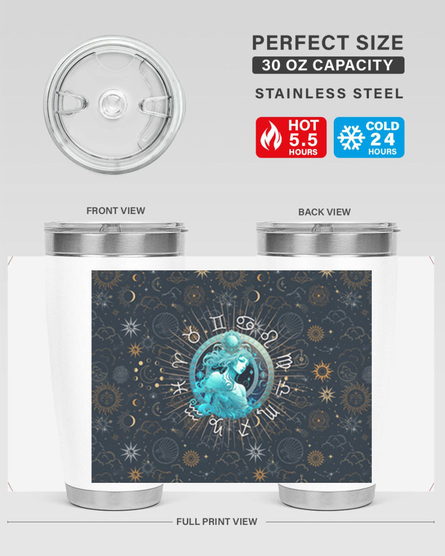 Aquarius Straight 66# Tumbler in stainless steel with a sleek design, featuring a drink-thru lid and copper lining.