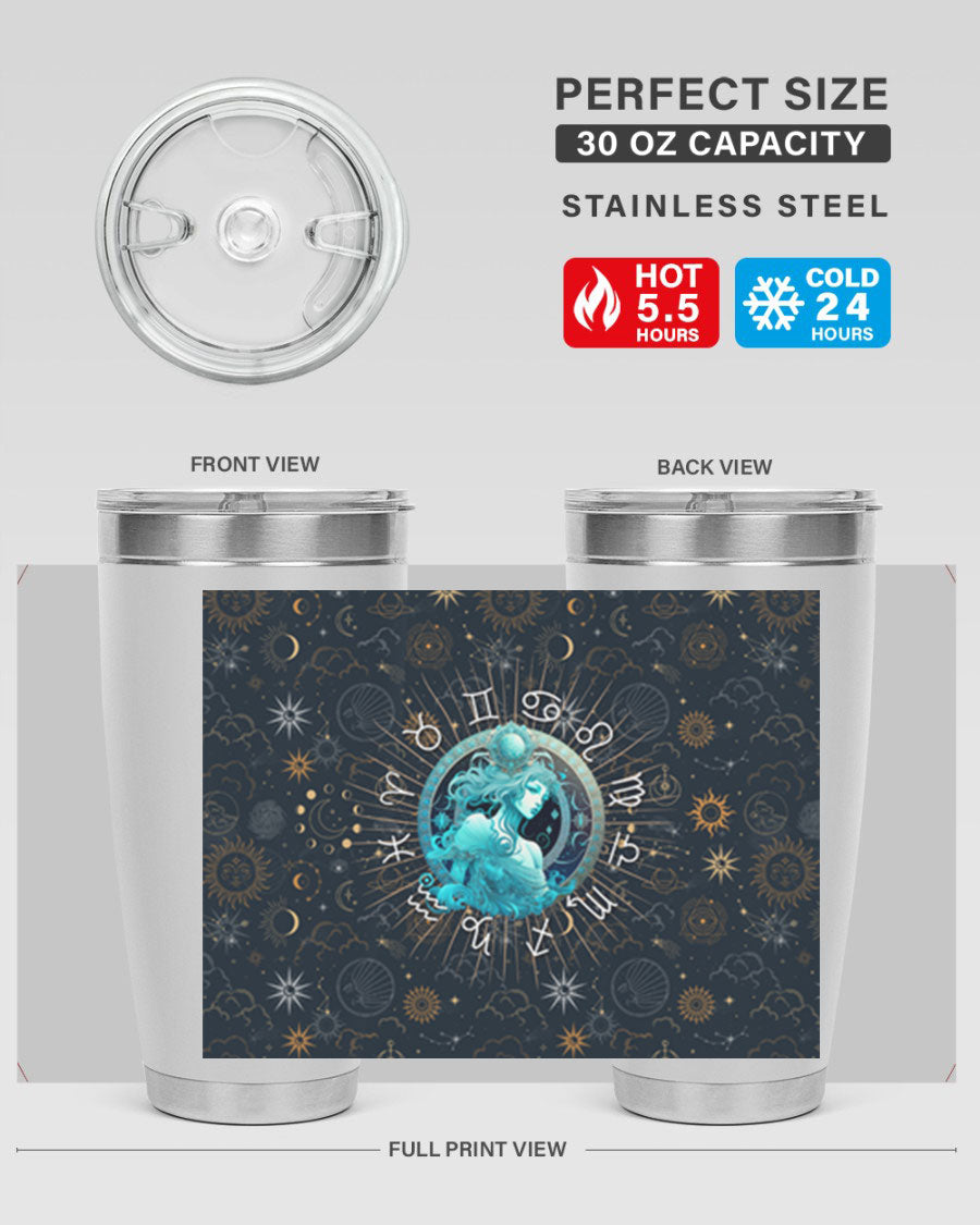 Aquarius Straight 66# Tumbler in stainless steel with a sleek design, featuring a drink-thru lid and copper lining.