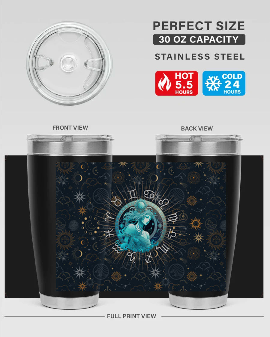 Aquarius Straight 66# Tumbler in stainless steel with a sleek design, featuring a drink-thru lid and copper lining.