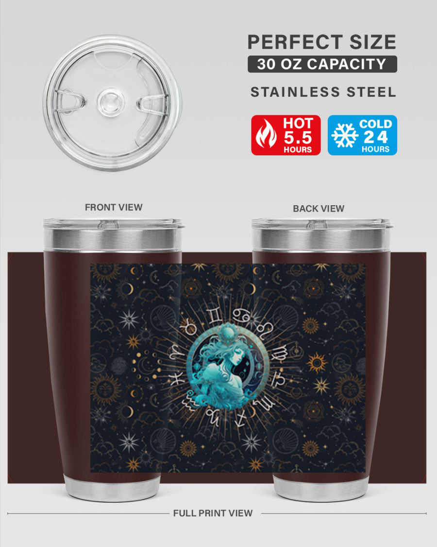 Aquarius Straight 66# Tumbler in stainless steel with a sleek design, featuring a drink-thru lid and copper lining.