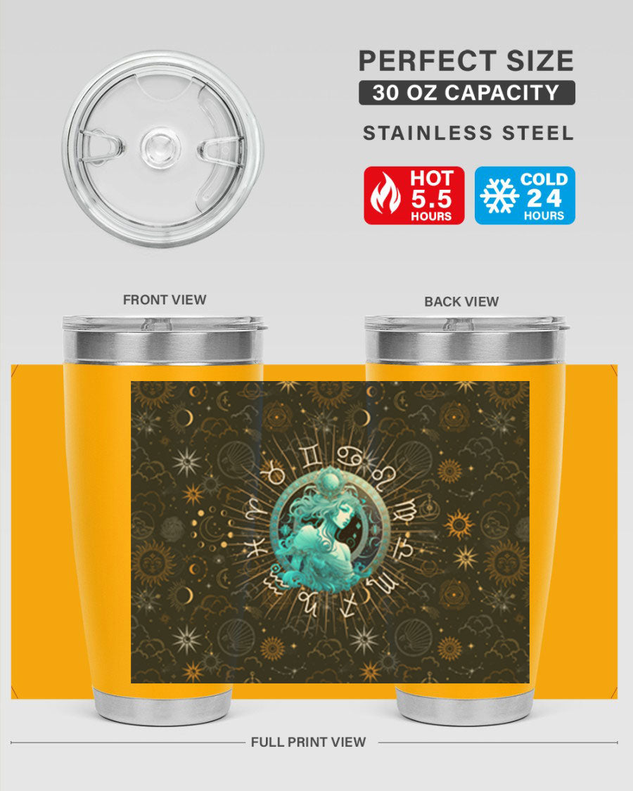 Aquarius Straight 66# Tumbler in stainless steel with a sleek design, featuring a drink-thru lid and copper lining.