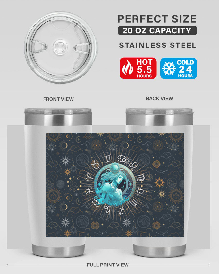 Aquarius Straight 66# Tumbler in stainless steel with a sleek design, featuring a drink-thru lid and copper lining.