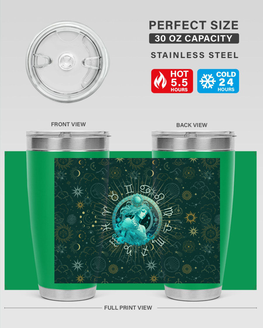 Aquarius Straight 66# Tumbler in stainless steel with a sleek design, featuring a drink-thru lid and copper lining.