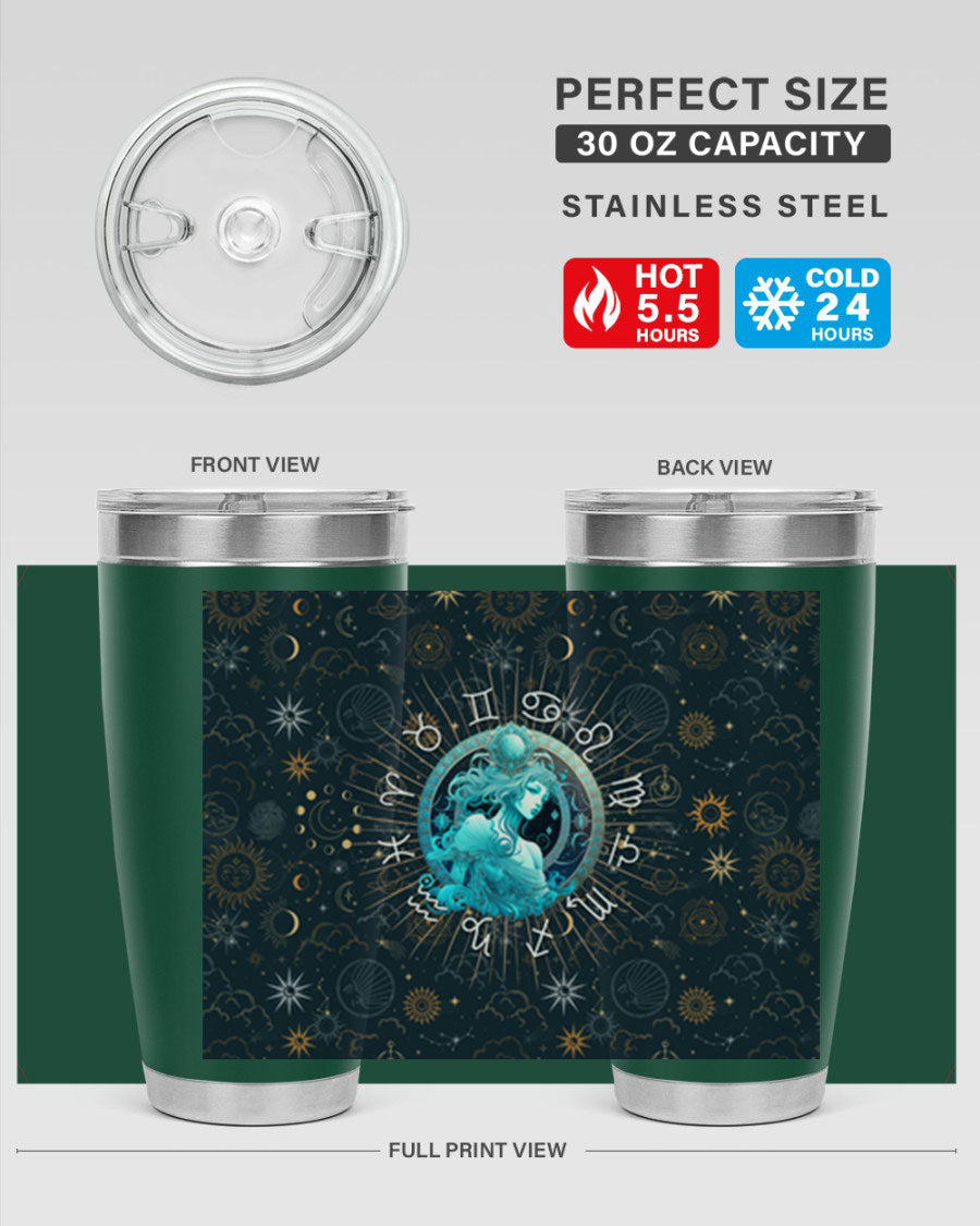 Aquarius Straight 66# Tumbler in stainless steel with a sleek design, featuring a drink-thru lid and copper lining.