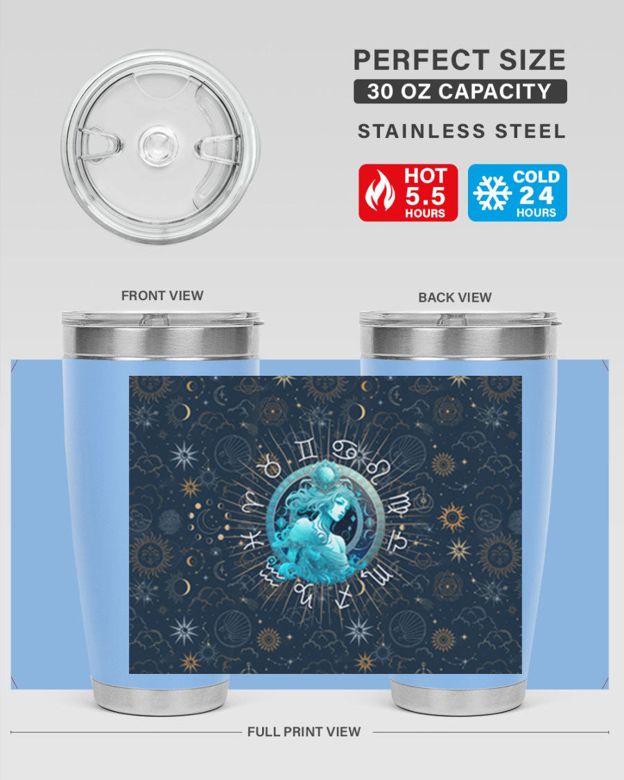 Aquarius Straight 66# Tumbler in stainless steel with a sleek design, featuring a drink-thru lid and copper lining.