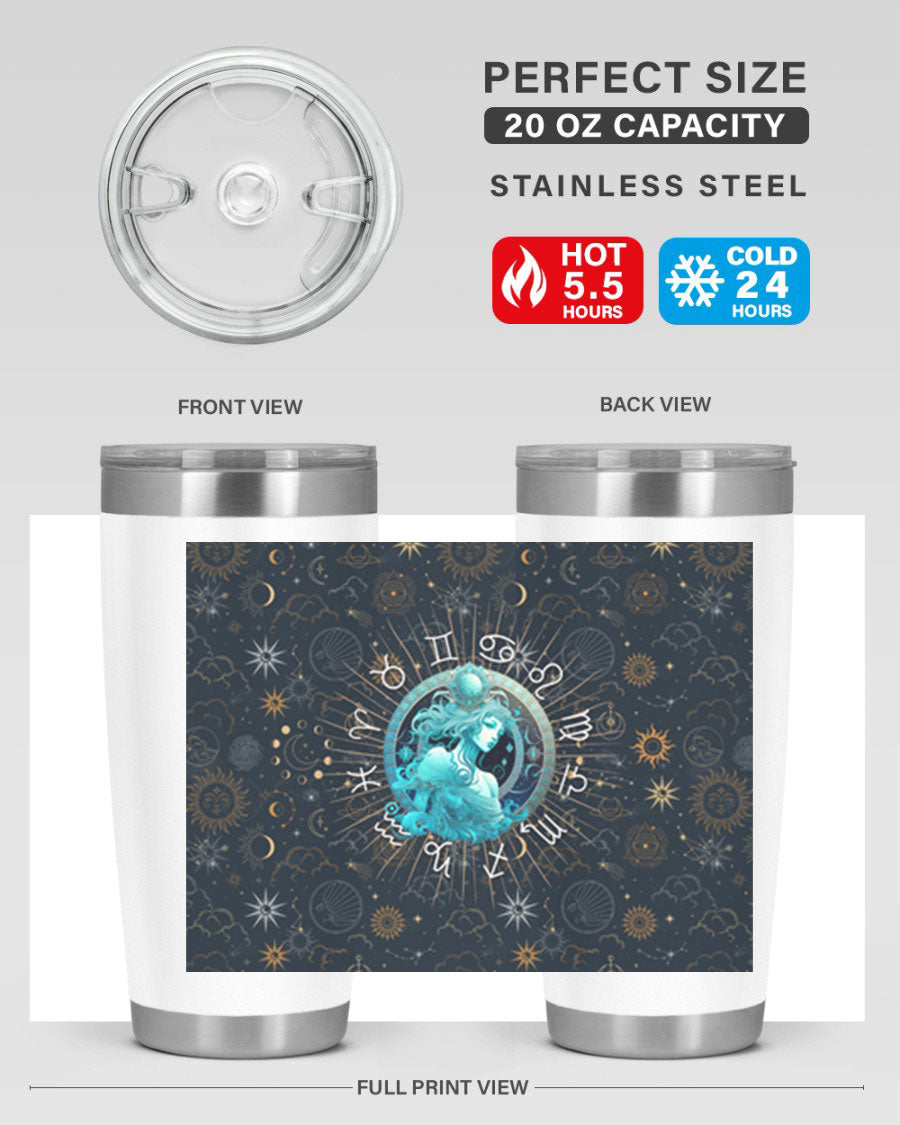 Aquarius Straight 66# Tumbler in stainless steel with a sleek design, featuring a drink-thru lid and copper lining.