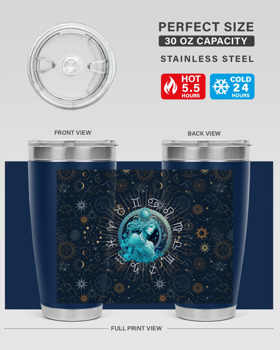 Aquarius Straight 66# Tumbler in stainless steel with a sleek design, featuring a drink-thru lid and copper lining.
