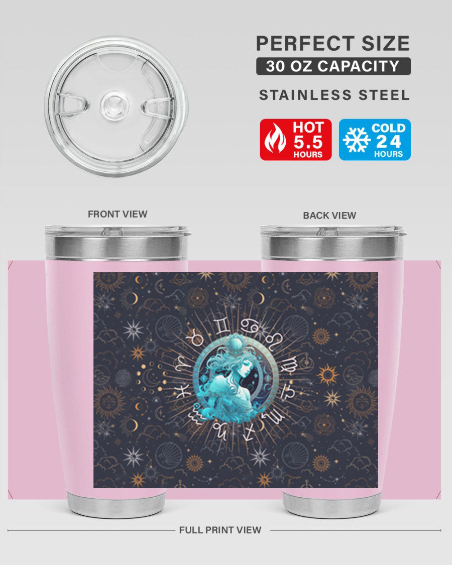 Aquarius Straight 66# Tumbler in stainless steel with a sleek design, featuring a drink-thru lid and copper lining.