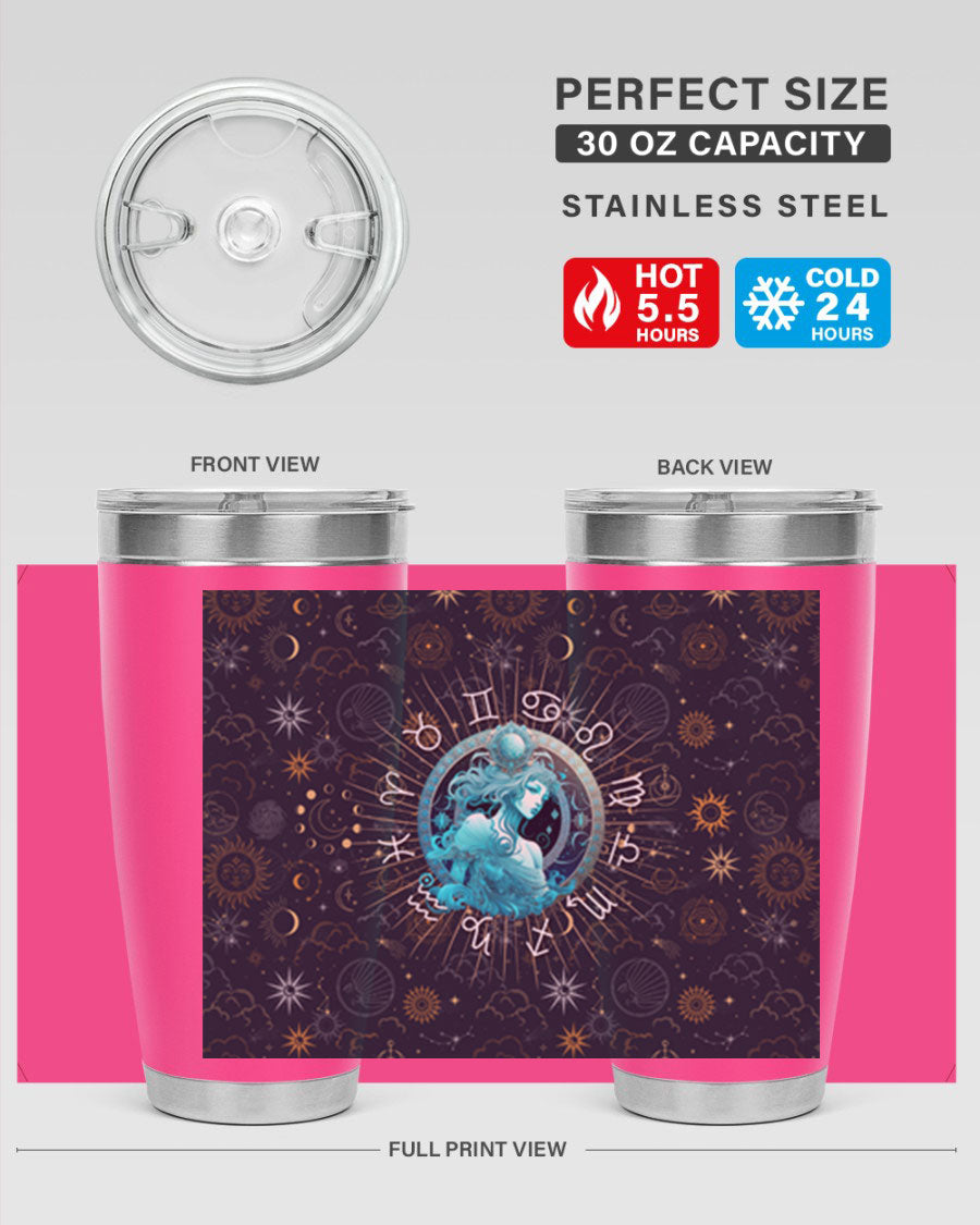 Aquarius Straight 66# Tumbler in stainless steel with a sleek design, featuring a drink-thru lid and copper lining.