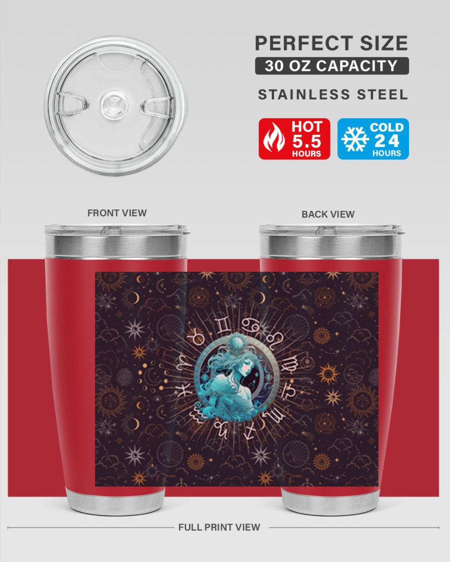 Aquarius Straight 66# Tumbler in stainless steel with a sleek design, featuring a drink-thru lid and copper lining.