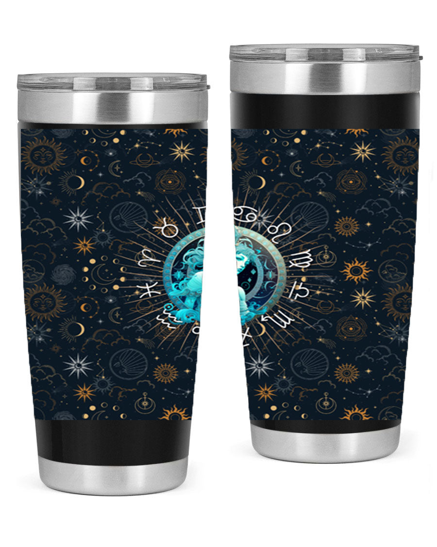 Aquarius Straight 66# Tumbler in stainless steel with a sleek design, featuring a drink-thru lid and copper lining.