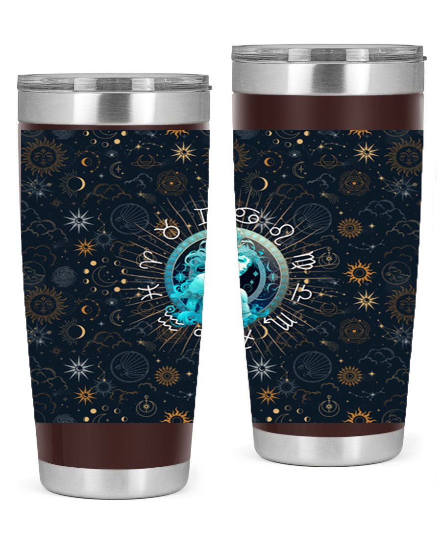 Aquarius Straight 66# Tumbler in stainless steel with a sleek design, featuring a drink-thru lid and copper lining.