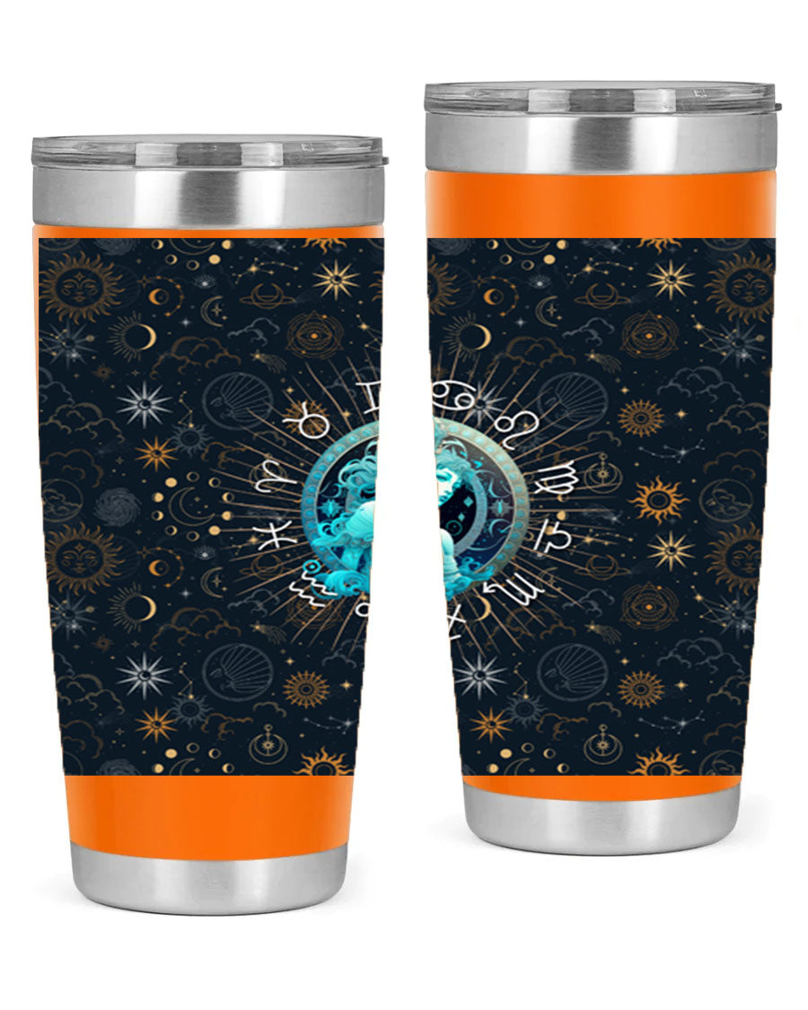 Aquarius Straight 66# Tumbler in stainless steel with a sleek design, featuring a drink-thru lid and copper lining.