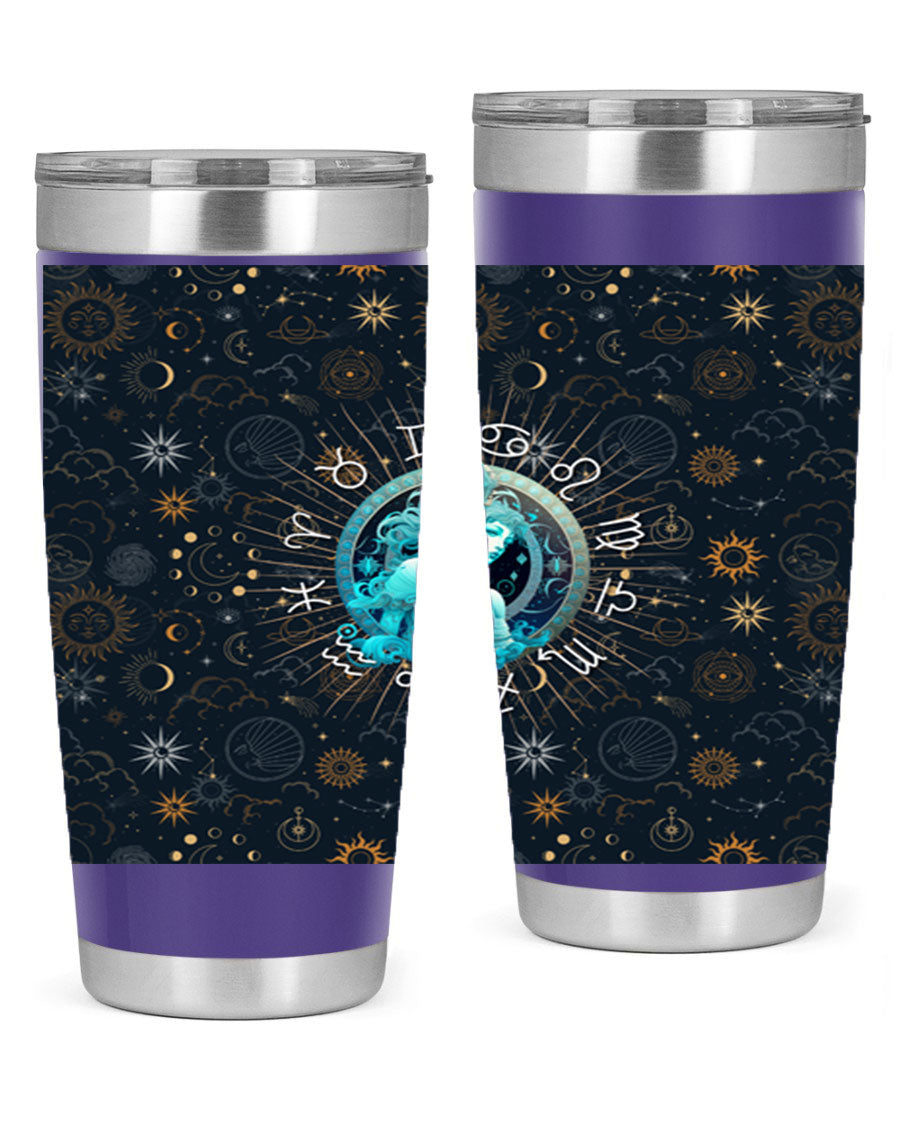 Aquarius Straight 66# Tumbler in stainless steel with a sleek design, featuring a drink-thru lid and copper lining.