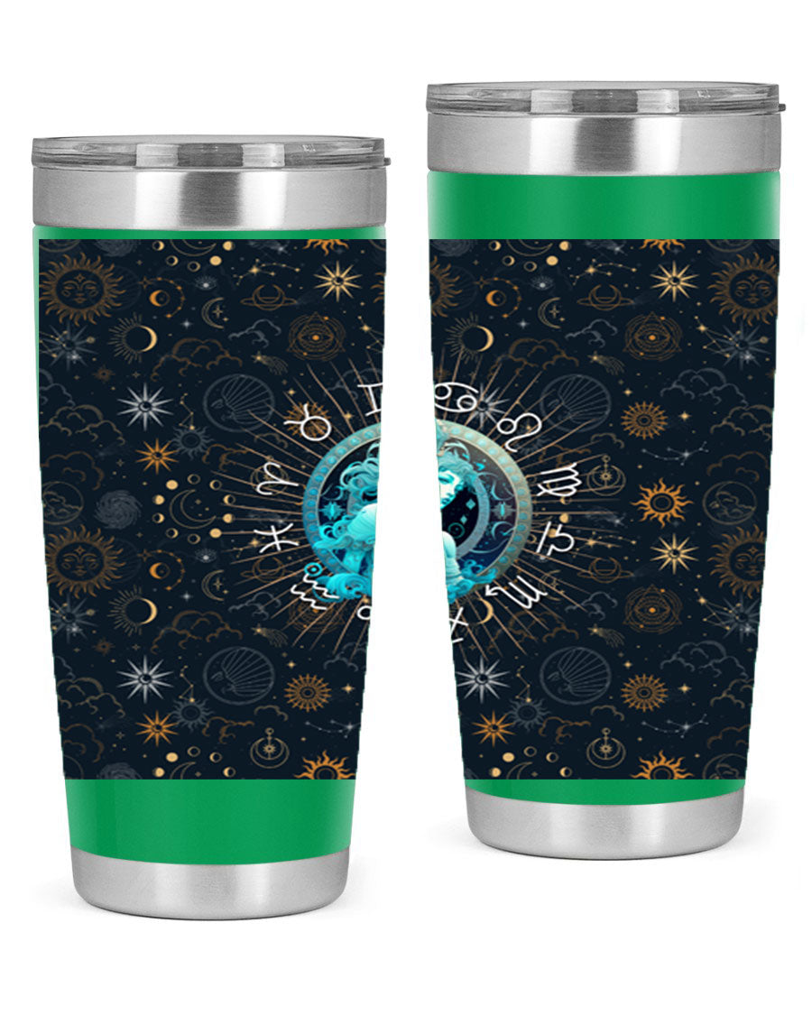Aquarius Straight 66# Tumbler in stainless steel with a sleek design, featuring a drink-thru lid and copper lining.
