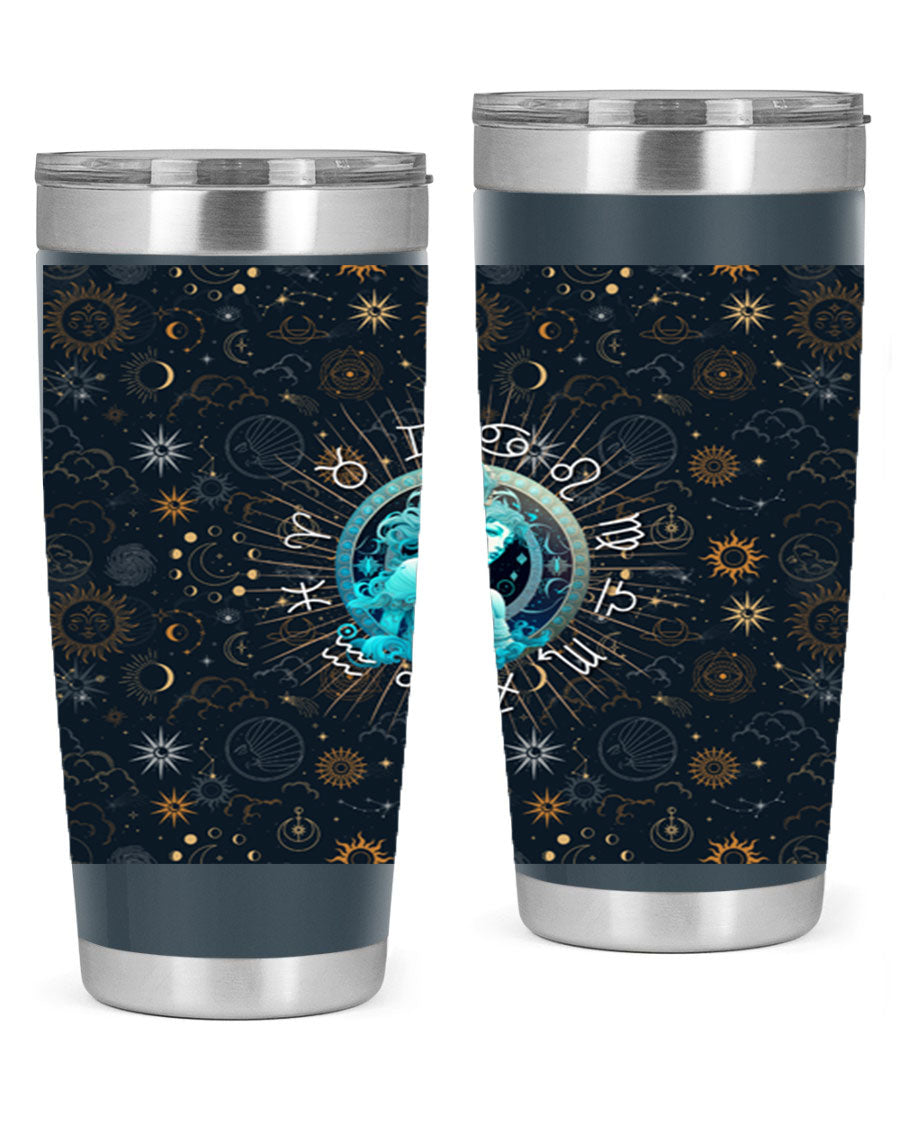 Aquarius Straight 66# Tumbler in stainless steel with a sleek design, featuring a drink-thru lid and copper lining.