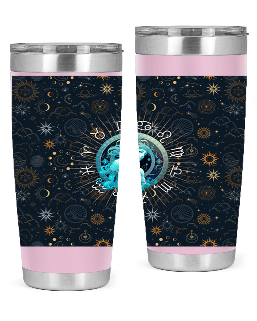 Aquarius Straight 66# Tumbler in stainless steel with a sleek design, featuring a drink-thru lid and copper lining.