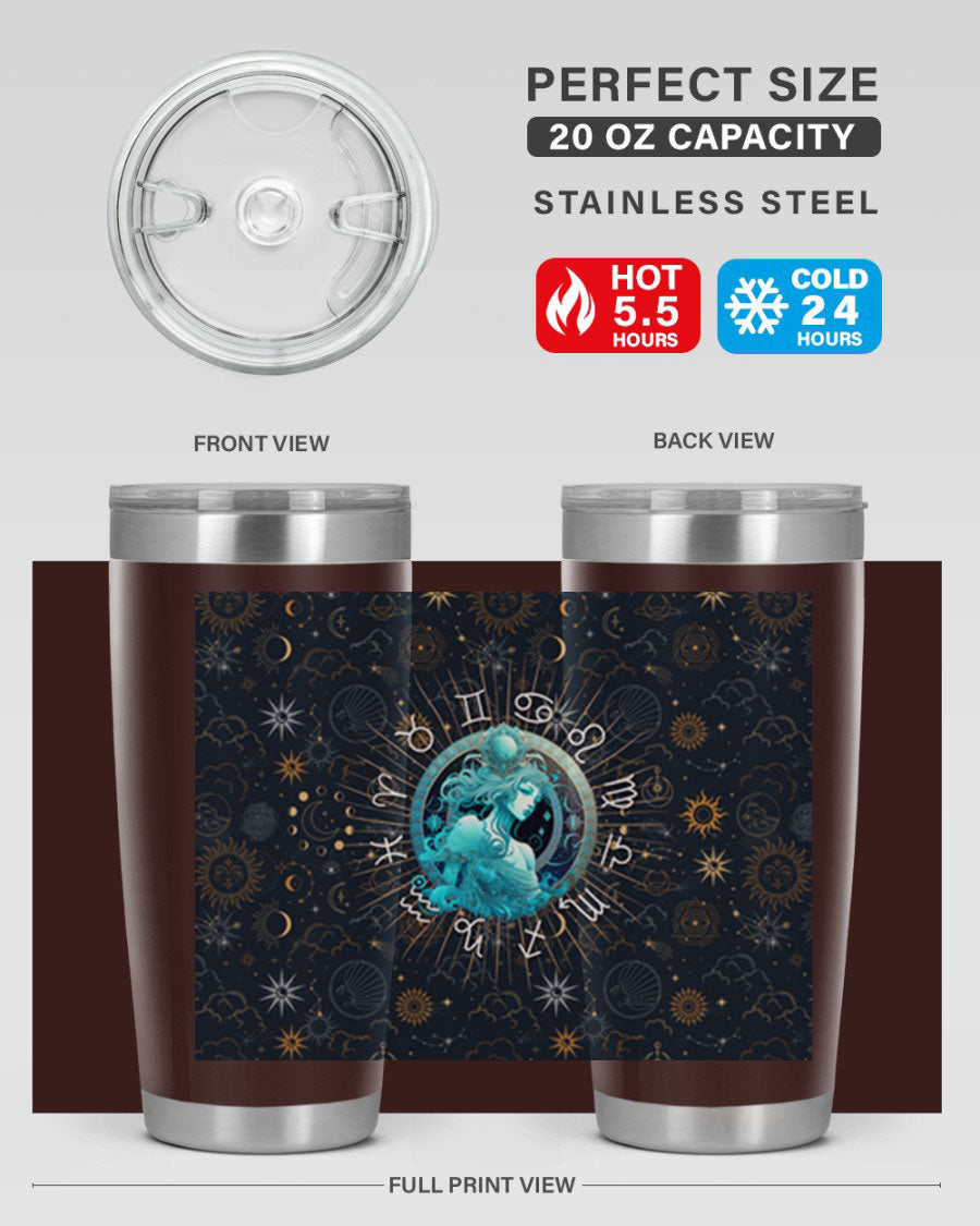 Aquarius Straight 66# Tumbler in stainless steel with a sleek design, featuring a drink-thru lid and copper lining.