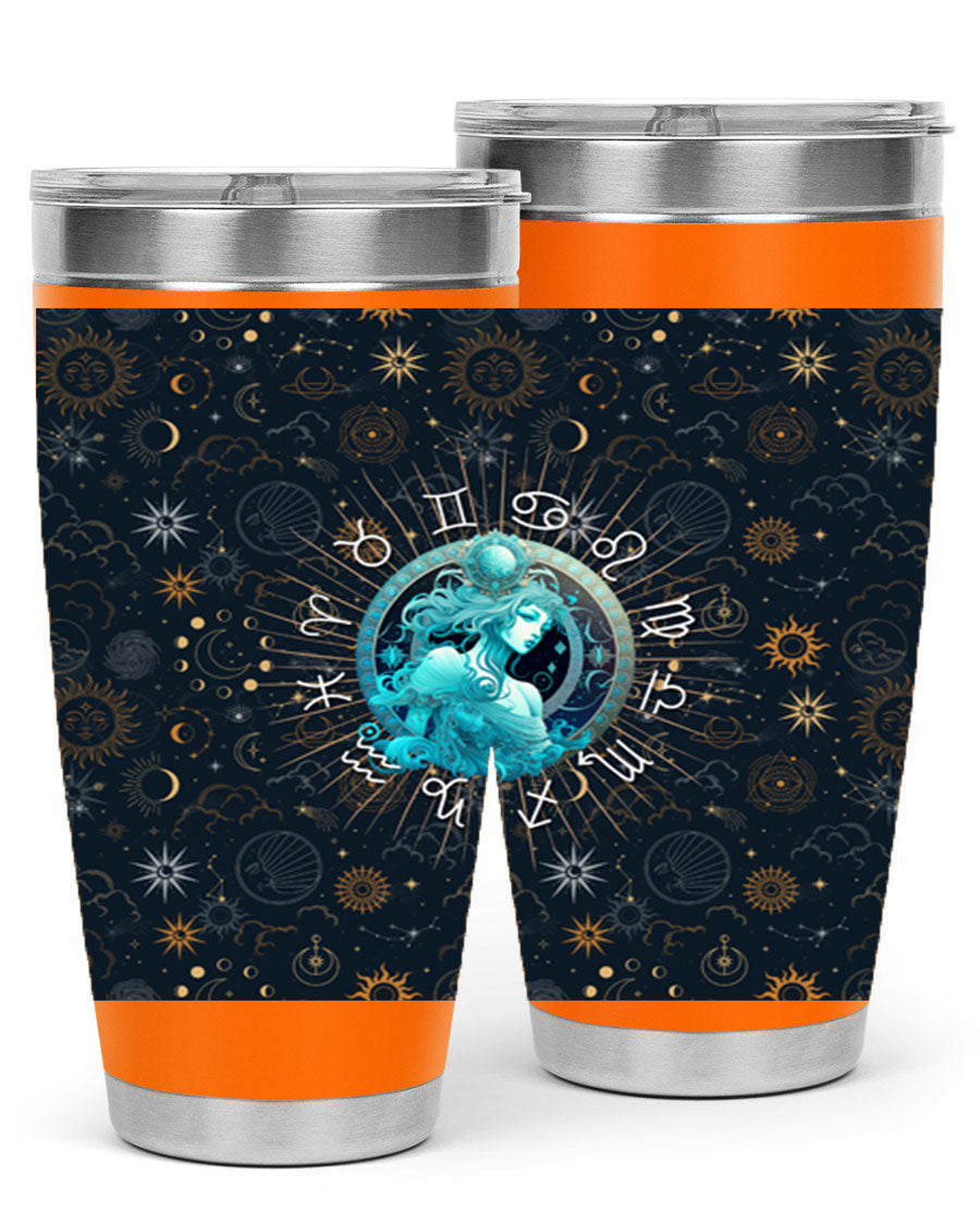 Aquarius Straight 66# Tumbler in stainless steel with a sleek design, featuring a drink-thru lid and copper lining.