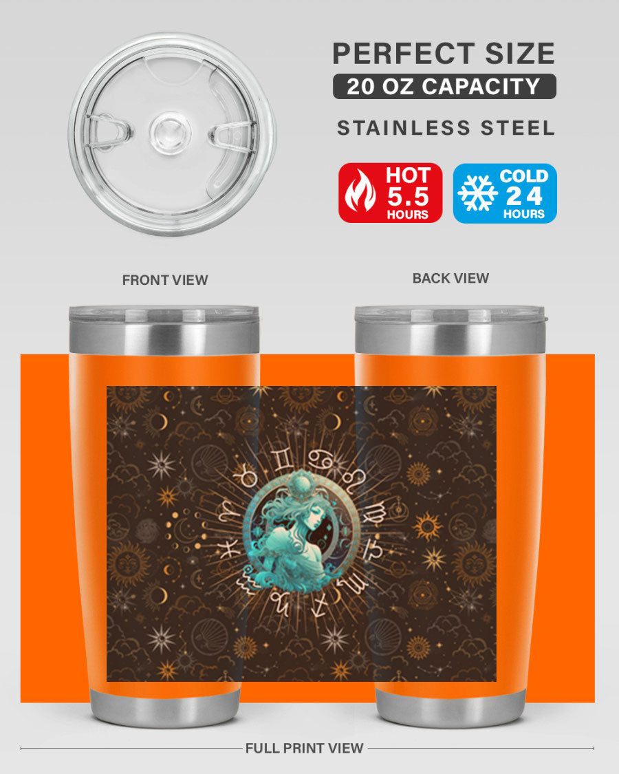 Aquarius Straight 66# Tumbler in stainless steel with a sleek design, featuring a drink-thru lid and copper lining.