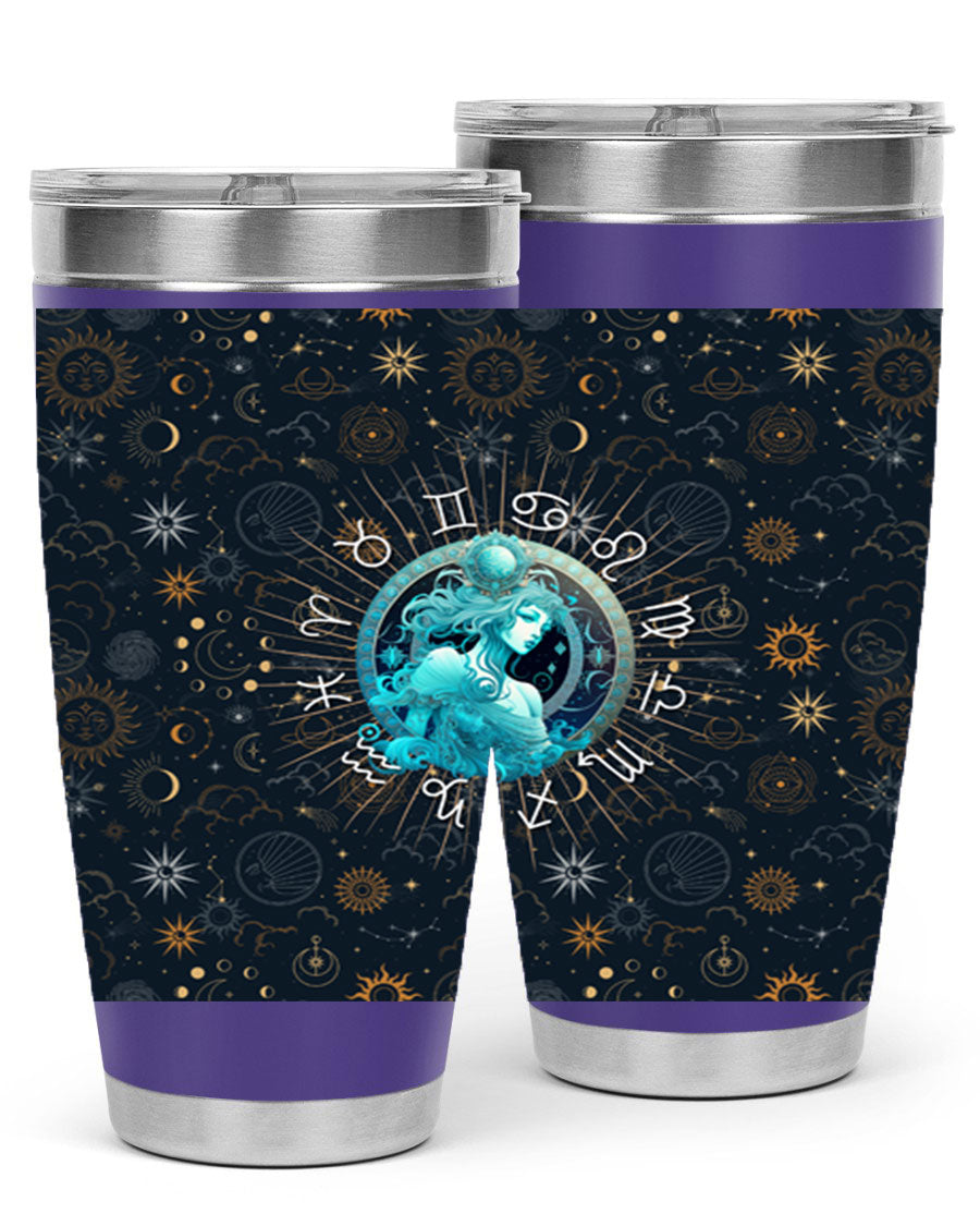 Aquarius Straight 66# Tumbler in stainless steel with a sleek design, featuring a drink-thru lid and copper lining.