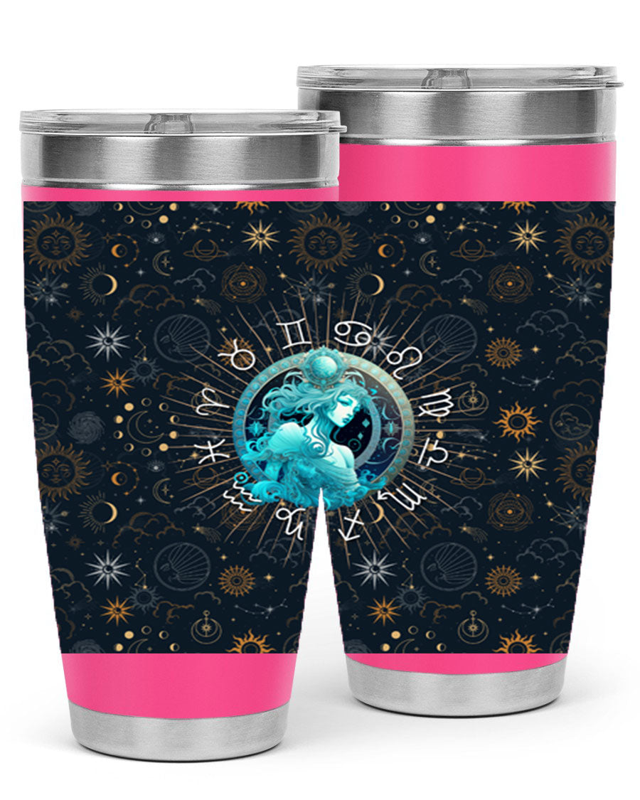 Aquarius Straight 66# Tumbler in stainless steel with a sleek design, featuring a drink-thru lid and copper lining.