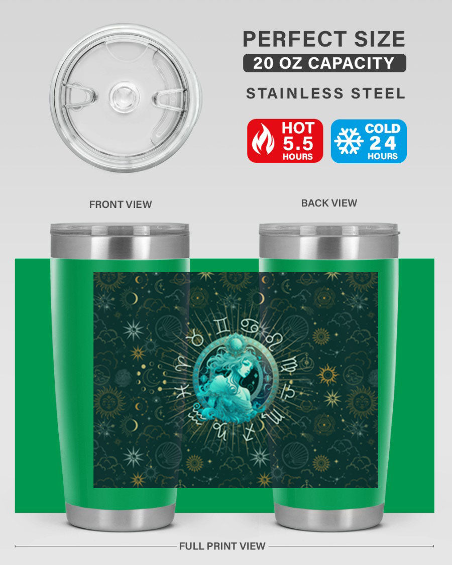 Aquarius Straight 66# Tumbler in stainless steel with a sleek design, featuring a drink-thru lid and copper lining.