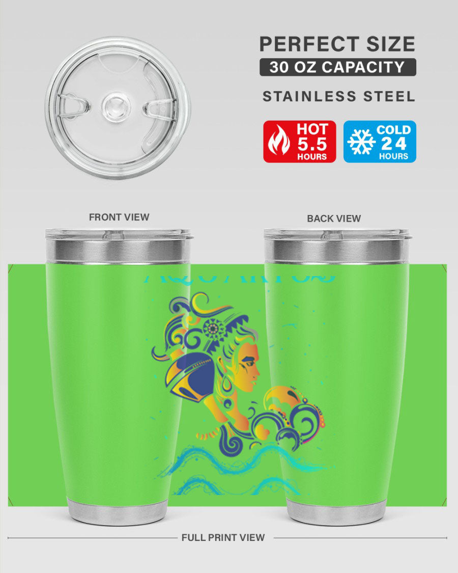 AquariusZodiac 76# Tumbler in stainless steel with zodiac design, perfect for hot and cold beverages.