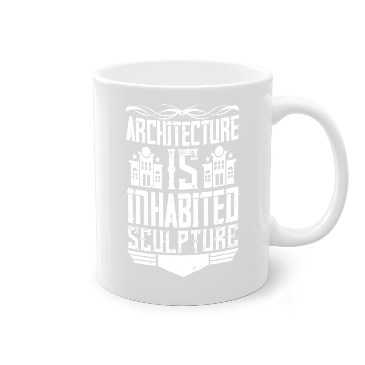 Architecture is inhabited sculpture Style 1# Mug featuring a two-tone design with a colored handle and glossy finish, available in multiple colors.
