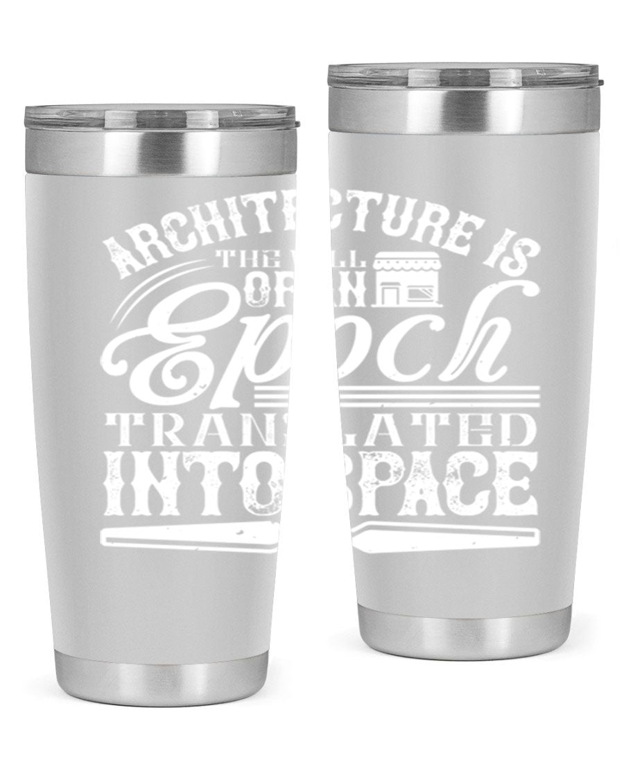 Architecture is the will of an epoch tumbler, showcasing a sleek double wall vacuum stainless steel design with a copper lining.