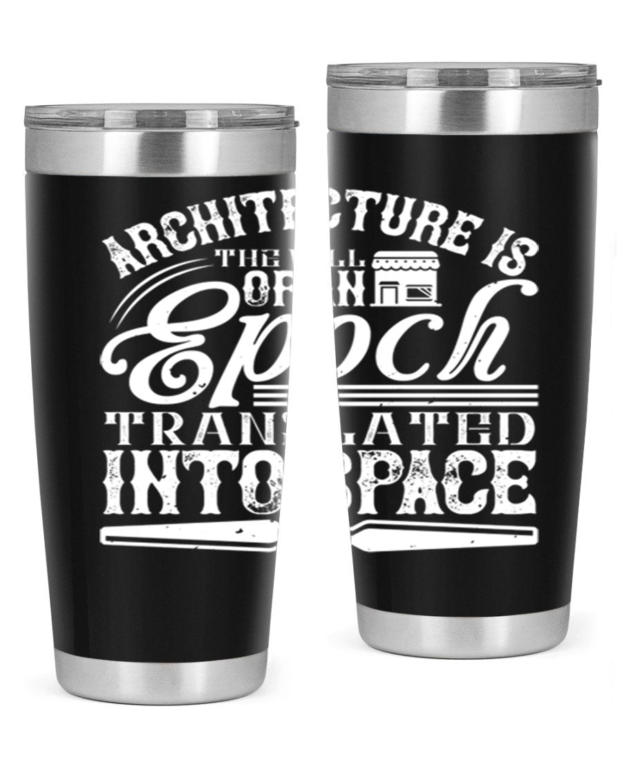 Architecture is the will of an epoch tumbler, showcasing a sleek double wall vacuum stainless steel design with a copper lining.