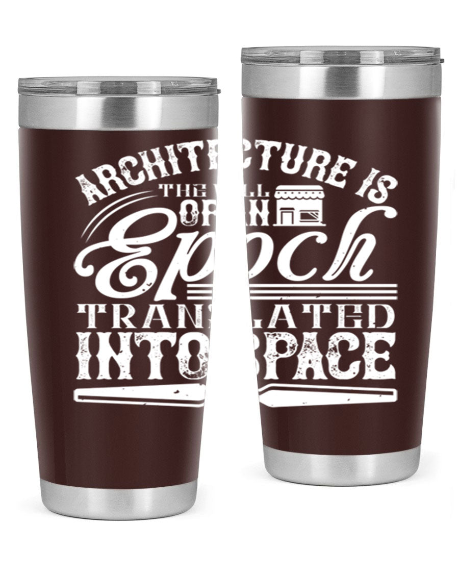 Architecture is the will of an epoch tumbler, showcasing a sleek double wall vacuum stainless steel design with a copper lining.