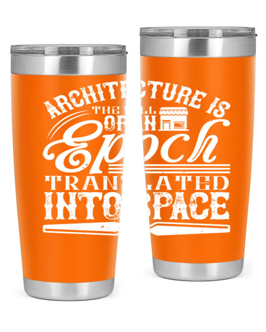 Architecture is the will of an epoch tumbler, showcasing a sleek double wall vacuum stainless steel design with a copper lining.