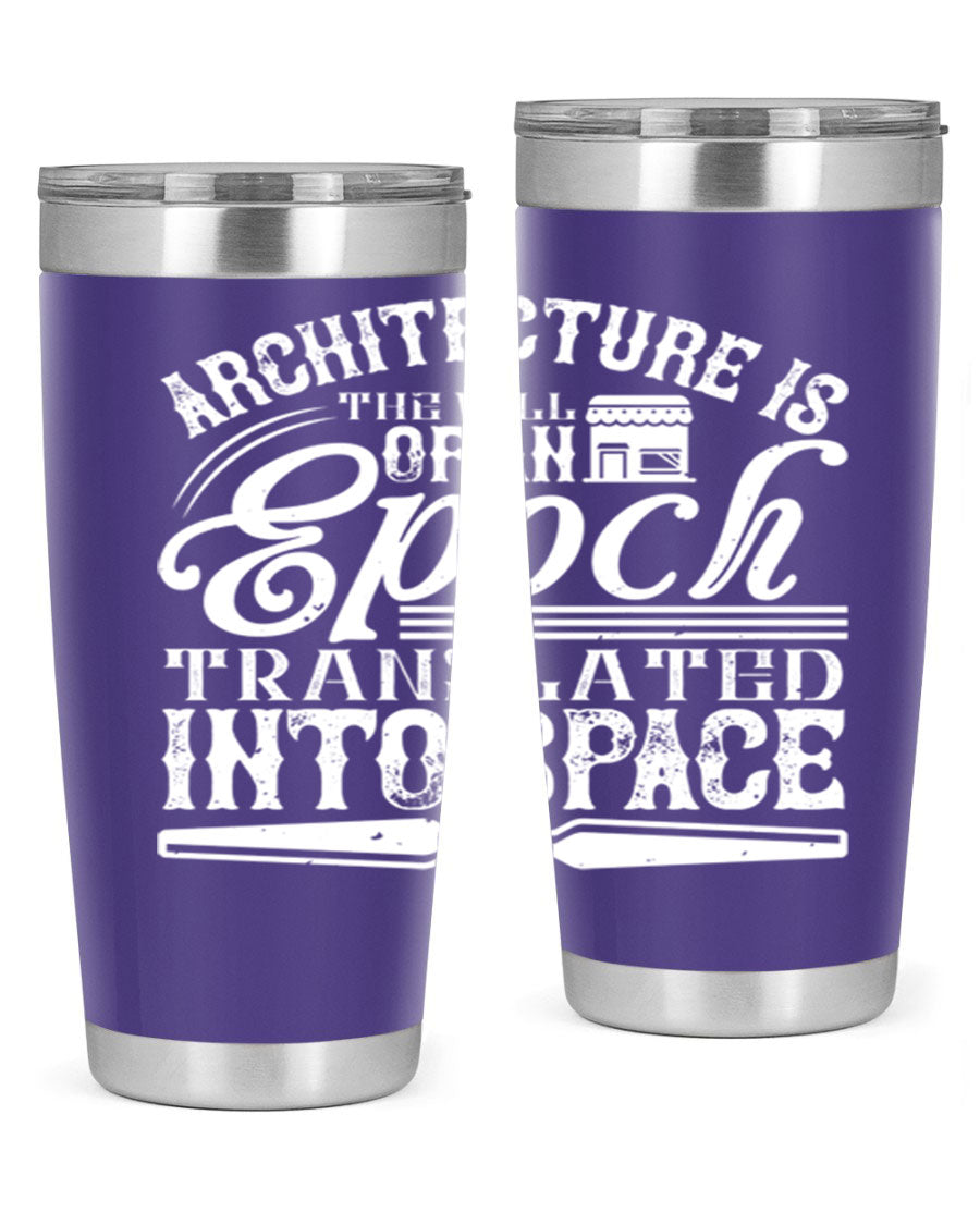 Architecture is the will of an epoch tumbler, showcasing a sleek double wall vacuum stainless steel design with a copper lining.