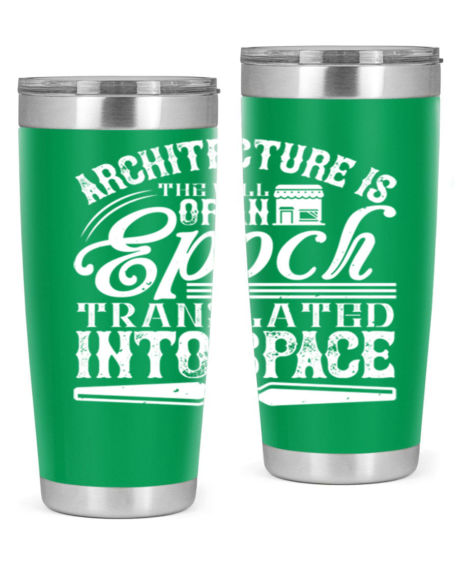 Architecture is the will of an epoch tumbler, showcasing a sleek double wall vacuum stainless steel design with a copper lining.