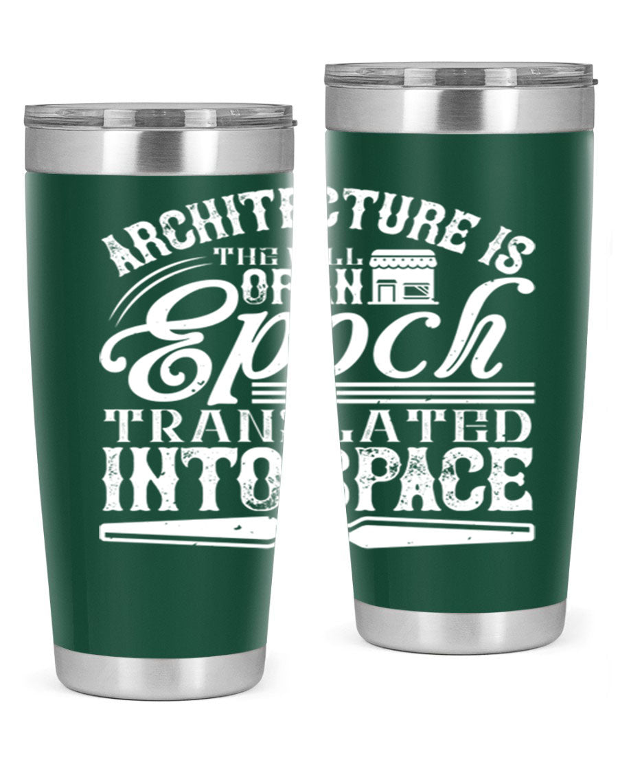 Architecture is the will of an epoch tumbler, showcasing a sleek double wall vacuum stainless steel design with a copper lining.