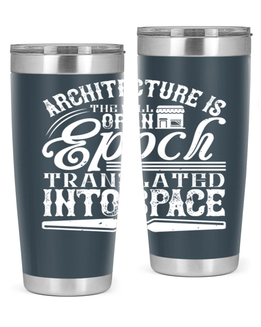 Architecture is the will of an epoch tumbler, showcasing a sleek double wall vacuum stainless steel design with a copper lining.