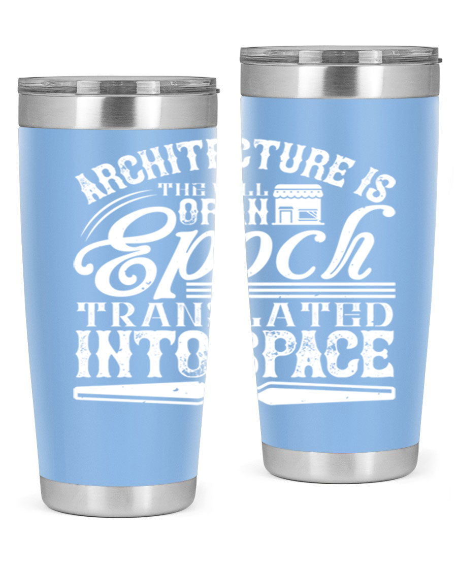 Architecture is the will of an epoch tumbler, showcasing a sleek double wall vacuum stainless steel design with a copper lining.