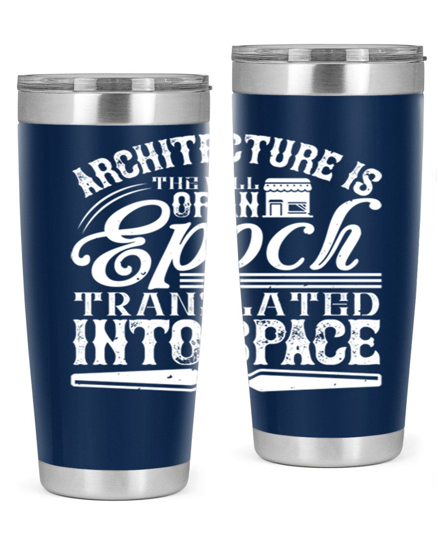 Architecture is the will of an epoch tumbler, showcasing a sleek double wall vacuum stainless steel design with a copper lining.