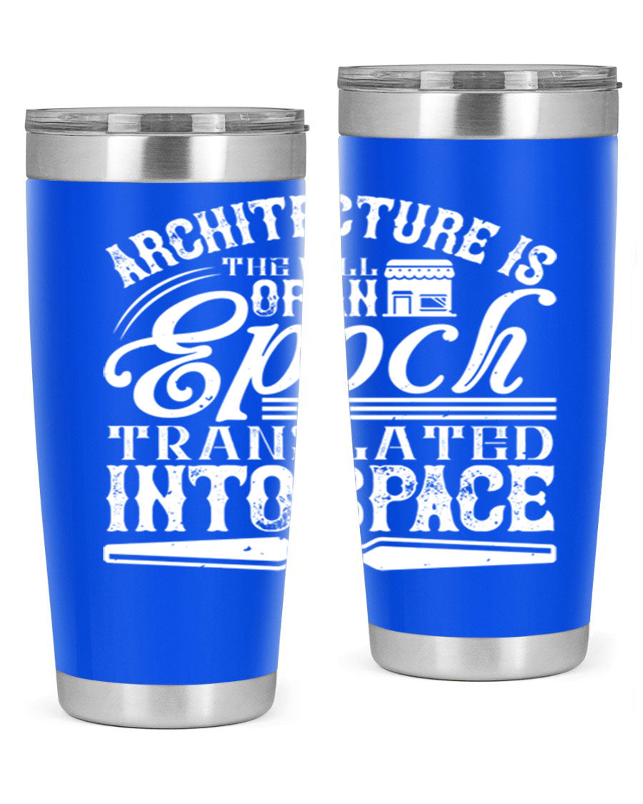 Architecture is the will of an epoch tumbler, showcasing a sleek double wall vacuum stainless steel design with a copper lining.