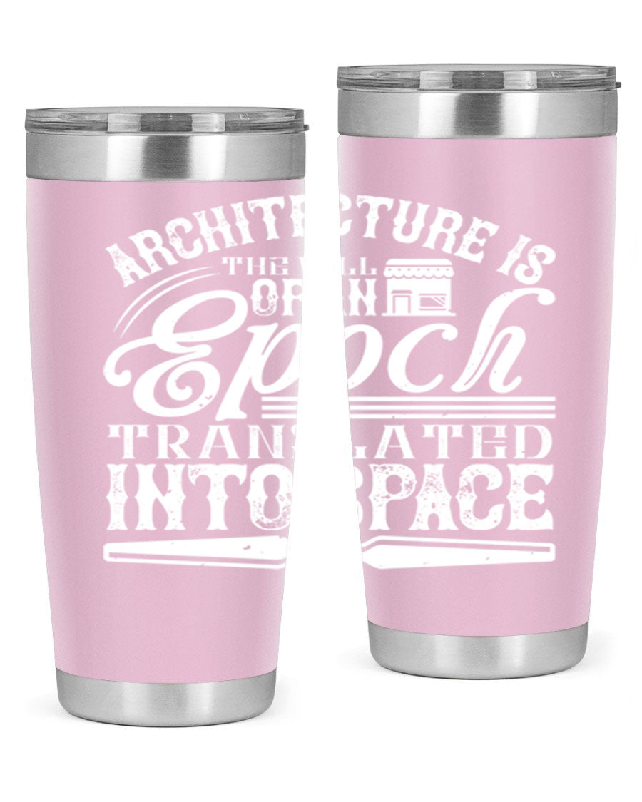 Architecture is the will of an epoch tumbler, showcasing a sleek double wall vacuum stainless steel design with a copper lining.