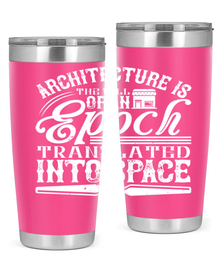 Architecture is the will of an epoch tumbler, showcasing a sleek double wall vacuum stainless steel design with a copper lining.