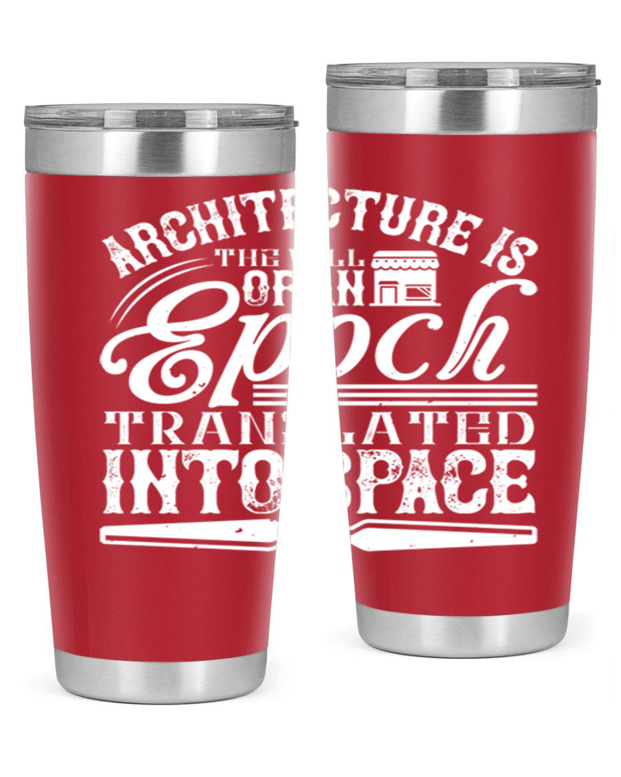 Architecture is the will of an epoch tumbler, showcasing a sleek double wall vacuum stainless steel design with a copper lining.