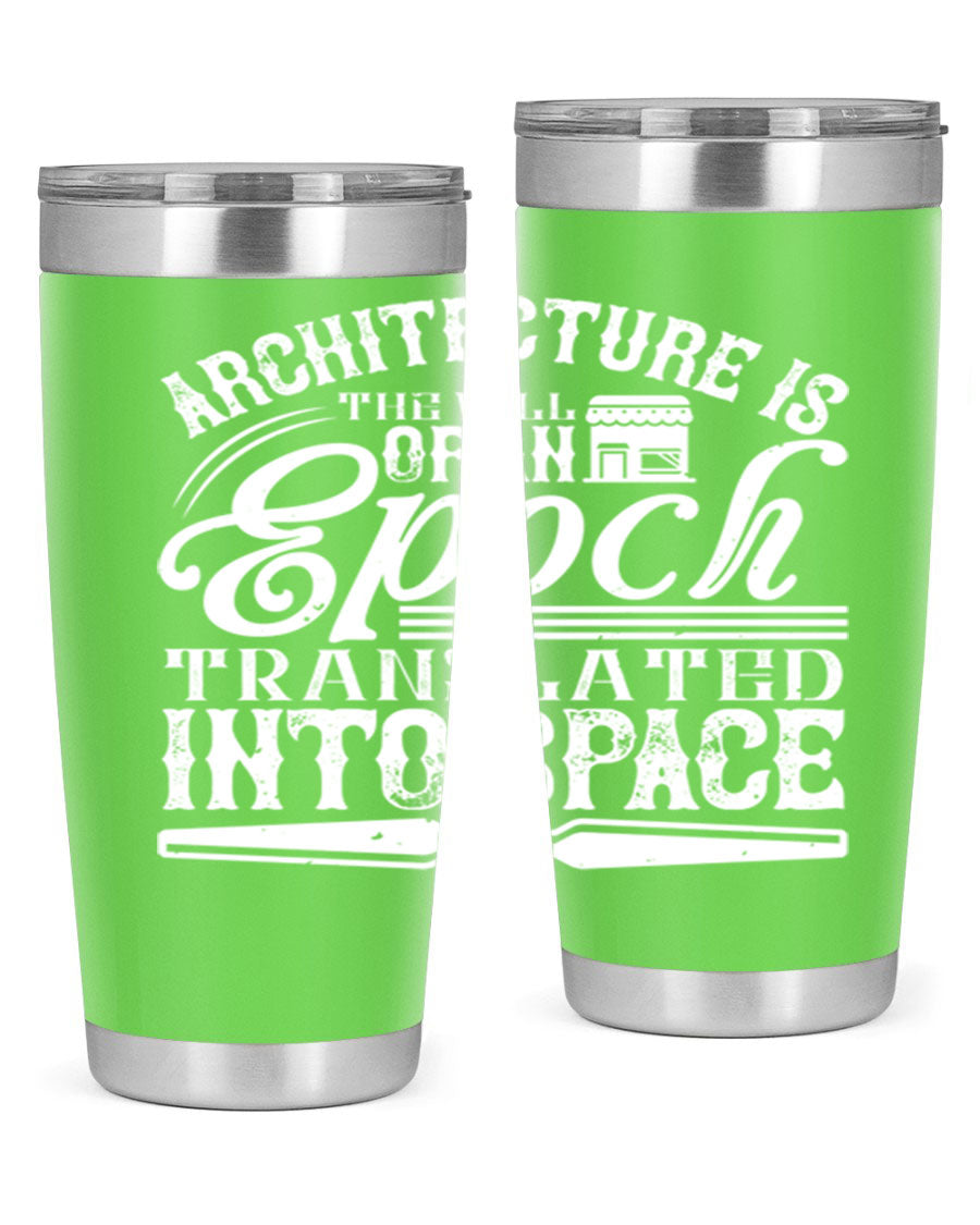 Architecture is the will of an epoch tumbler, showcasing a sleek double wall vacuum stainless steel design with a copper lining.